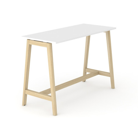 AR1 Single Desk: White Top with Oak Edging and Wood Legs