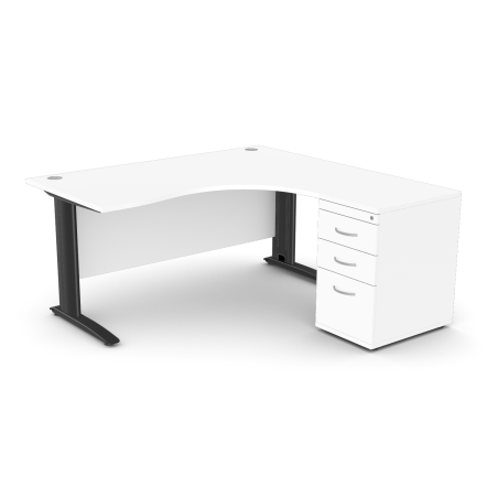 E1 Moko Crescent Desk With Pedestal - 25mm Crescent Top, Cable Management