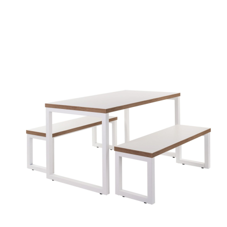 Lotiba Bench Set - Oak/White Tops with Raw Steel Frames